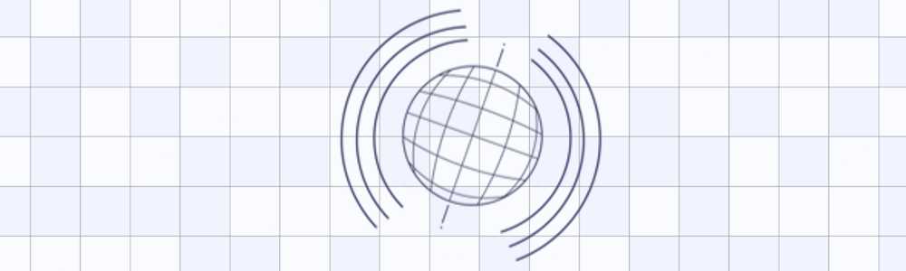 a globe with transmission signals emanating from it over a checkered background