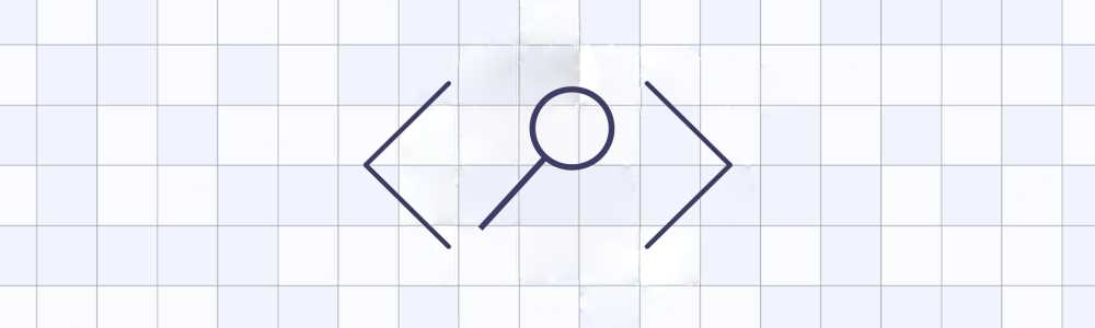 html tags containing a magnifying glass over a checkered background