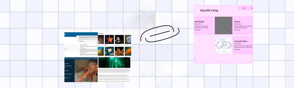 a collage of the sites mentioned and an image of my homepage with a chain between the two over a checkered background