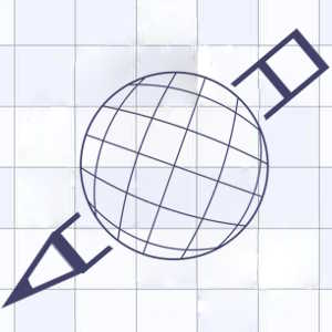 a globe with a pencil through the center over a checkered background