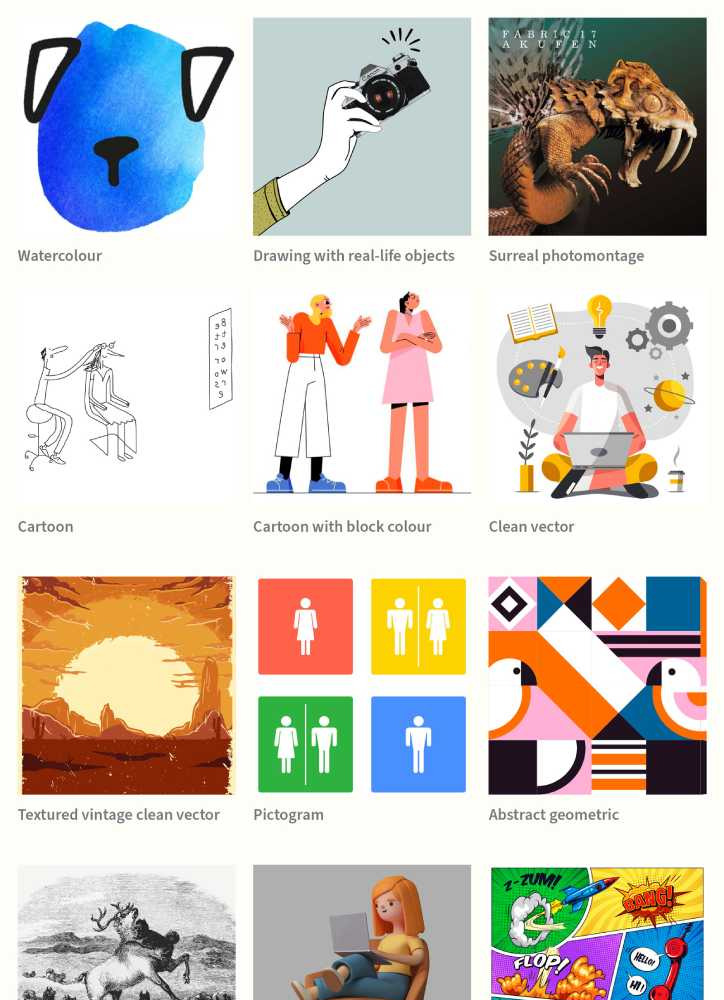 a chart showing examples of different illustrative styles